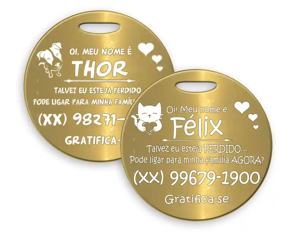 ❤ Placa Identificadora UNIFLEX para Cães e Gatos Banhada a Ouro