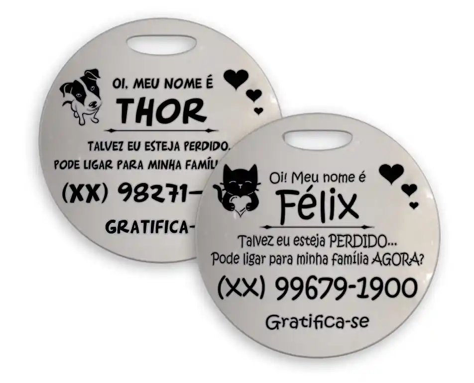 ❤ Placa Identificadora UNIFLEX para Cães e Gatos em Aço INOX